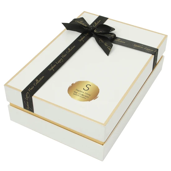 Caja de papel de regalo forrada de satén rígido de lujo para embalaje de pelucas con logotipo personalizado
