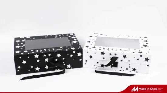 Caja de embalaje de papel plegable plegable de lujo personalizada con ventana transparente para ropa/regalo/baño/bolso/Navidad