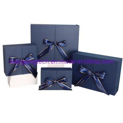 Venta al por mayor Caja de regalo azul Caja de embalaje de regalo de festival Caja de regalo de folio de cumpleaños grande Caja de regalo de doble puerta cosmética