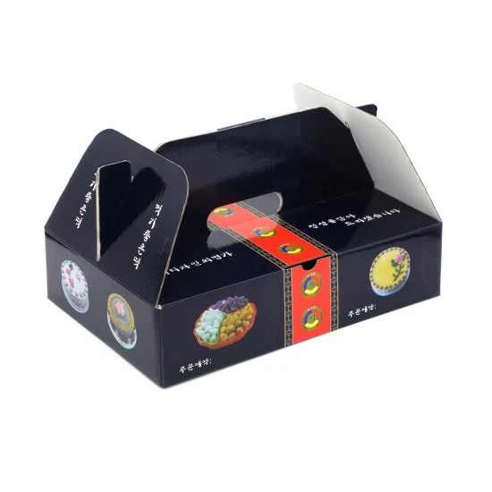 Caja de embalaje corrugado impresa personalizada con caja de regalo blanca con asa para panadería/Maruko/Alimentos fritos/Frutas/Dulces