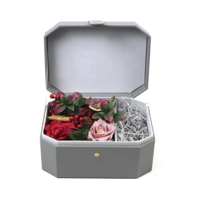 Caja de flores de rosa artificial de PVC para el regalo de cumpleaños de la boda del festival de Navidad