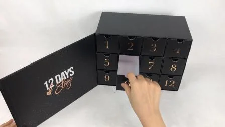 Caja de regalo de cartón personalizada de gran tamaño, caja de regalo de Navidad con lazo, cajas de almacenamiento de paquete de calendario de Adviento, cajas con logotipo OEM con tapa