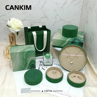 Bolsa/caja de papel de cilindro redondo Cankim, joyero de franela, joyero de lino, caja de anillo de joyería de gamuza, embalaje